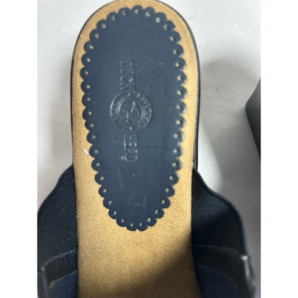 Duck Head navy blue Leather Wedge Heel Slip On Mules Open Toe Shoes Womens Sz 10 - Picture 4 of 8